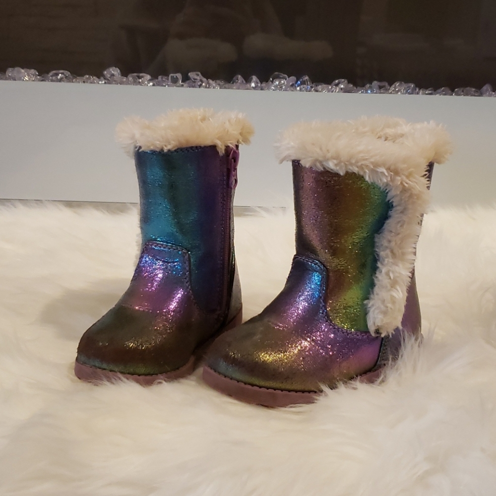 Irridescent shearling boots